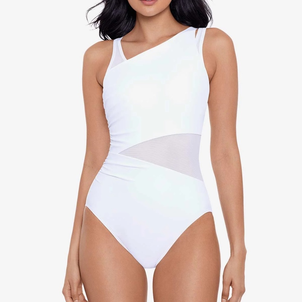 Miraclesuit Sz 10 Swimsuit Azura One Piece Slimming Mesh Classic White Minimalis